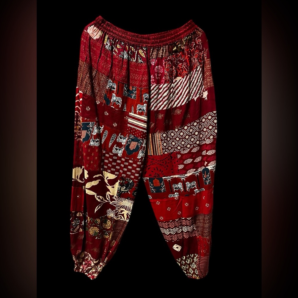 Wine #3 NWT 100% rayon patchwork jogger bottom pants - Picture 2 of 2